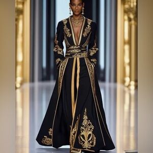 Elegant Black and Gold Embroidered Dress